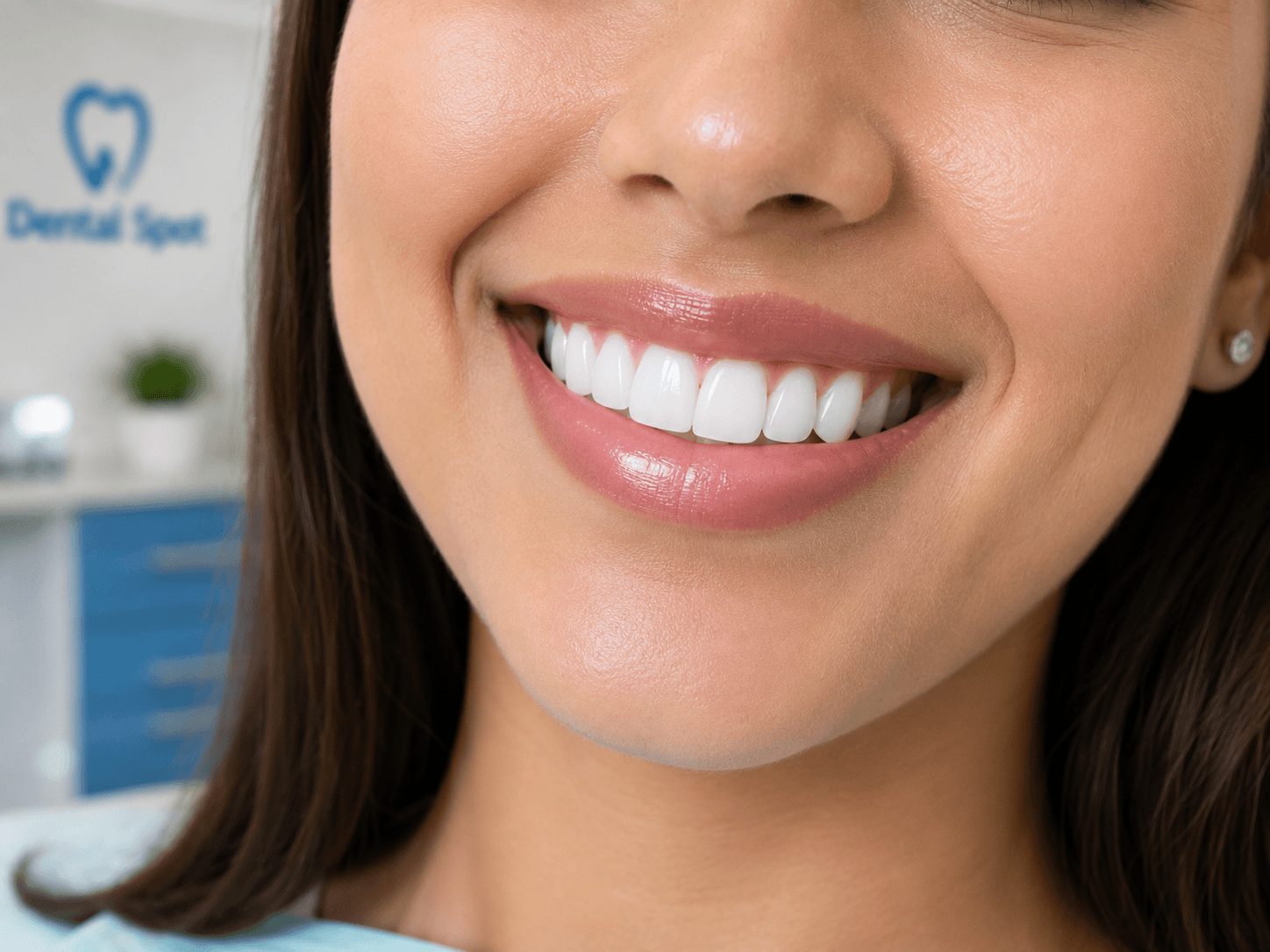 Close-up of perfectly crafted porcelain veneers